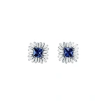 Suzanne Kalan Princess Midi Dark Blue Sapphire Spark Studs in 18K White Gold | Fine Earrings | Coveti