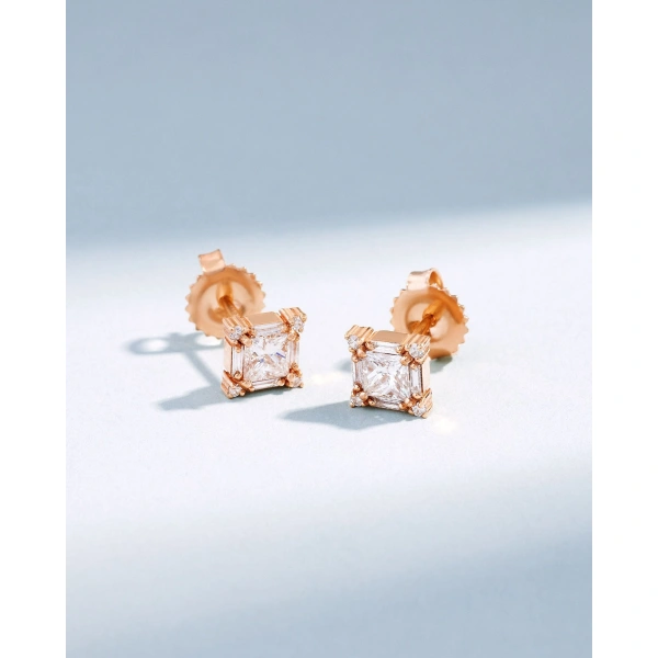 Suzanne Kalan Princess Midi Diamond Studs in 18K Rose Gold | Fine Earrings | Coveti