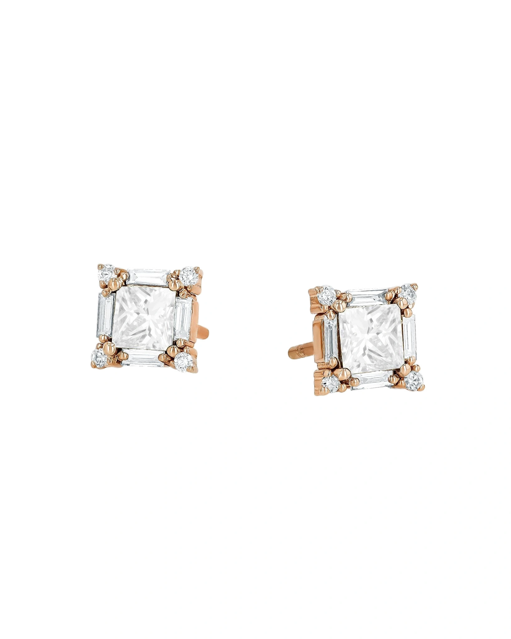 Suzanne Kalan Princess Midi Diamond Studs in 18K Rose Gold Suzanne Kalan Princess Midi Diamond Studs in 18K Rose Gold | Fine Earrings | Coveti