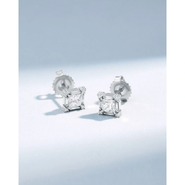 Suzanne Kalan Princess Midi Diamond Studs in 18K White Gold | Fine Earrings | Coveti
