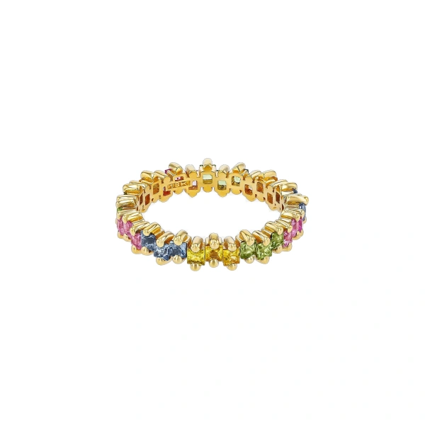 Suzanne Kalan Princess Midi Eternity Band in 18K Yellow Gold, Pastel Sapphire | Fine Rings | Coveti