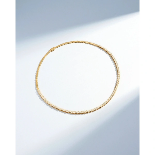 Suzanne Kalan Princess Midi Half Diamond Tennis Necklace in 18K Yellow Gold | Fine Necklaces | Coveti