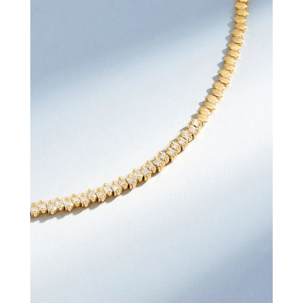 Suzanne Kalan Princess Midi Half Diamond Tennis Necklace in 18K Yellow Gold | Fine Necklaces | Coveti
