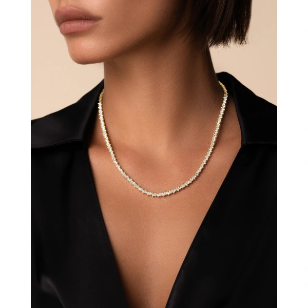 Suzanne Kalan Princess Midi Half Diamond Tennis Necklace in 18K Yellow Gold | Fine Necklaces | Coveti