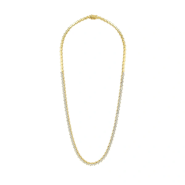 Suzanne Kalan Princess Midi Half Diamond Tennis Necklace in 18K Yellow Gold | Fine Necklaces | Coveti
