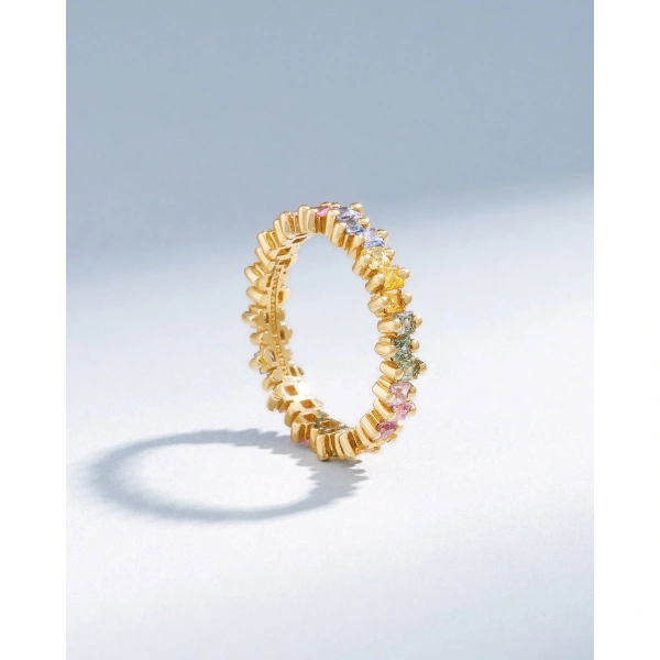 Suzanne Kalan Princess Midi Pastel Sapphire Eternity Band in 18K Yellow Gold | Fine Rings | Coveti