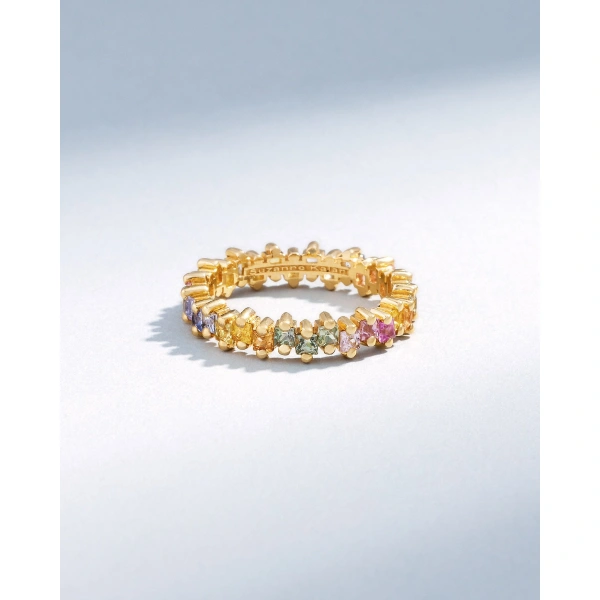 Suzanne Kalan Princess Midi Pastel Sapphire Eternity Band in 18K Yellow Gold | Fine Rings | Coveti