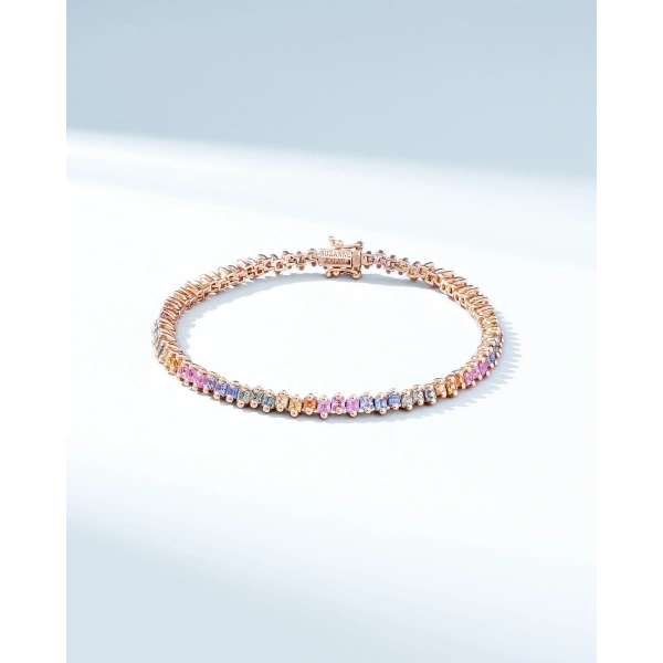 Suzanne Kalan Princess Midi Pastel Sapphire Tennis Bracelet in 18K Rose Gold | Fine Bracelets | Coveti