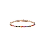 Suzanne Kalan Princess Midi Rainbow Sapphire Tennis Bracelet in 18K Rose Gold | Fine Bracelets | Coveti