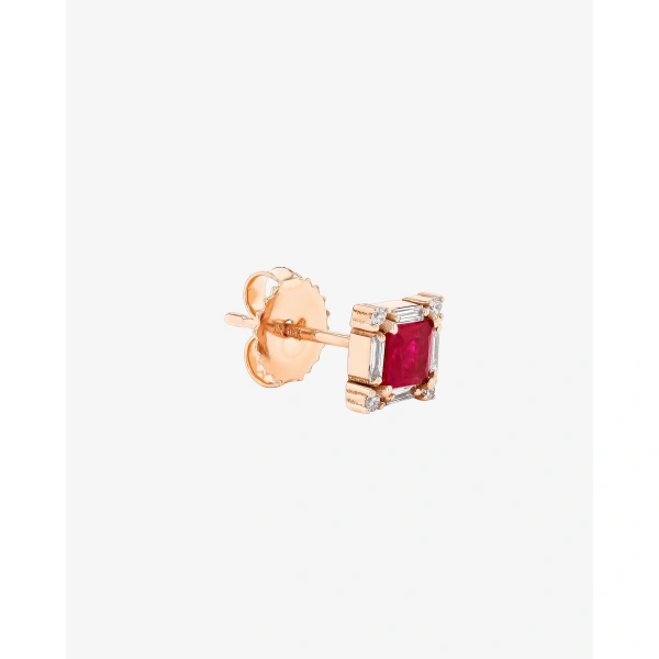 Suzanne Kalan Princess Midi Ruby Studs in 18K Rose Gold | Fine Earrings | Coveti