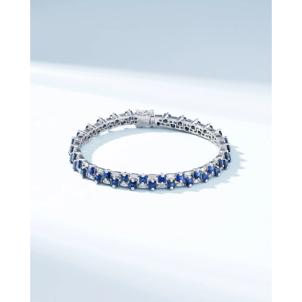 Suzanne Kalan Princess Midi Stack Dark Blue Sapphire Tennis Bracelet in 18K White Gold | Fine Bracelets | Coveti