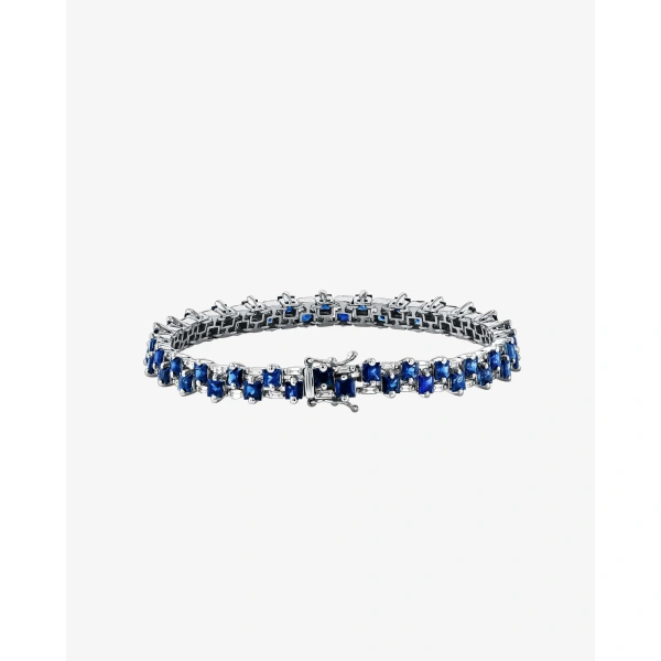 Suzanne Kalan Princess Midi Stack Dark Blue Sapphire Tennis Bracelet in 18K White Gold | Fine Bracelets | Coveti