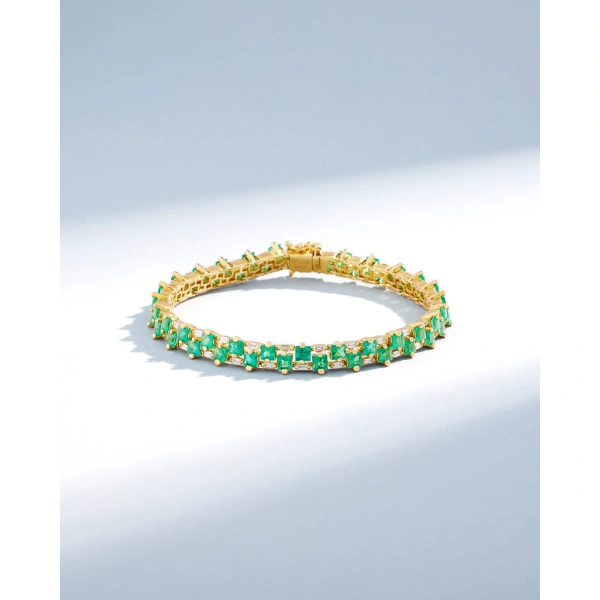 Suzanne Kalan Princess Midi Stack Emerald Tennis Bracelet in 18K Yellow Gold | Fine Bracelets | Coveti