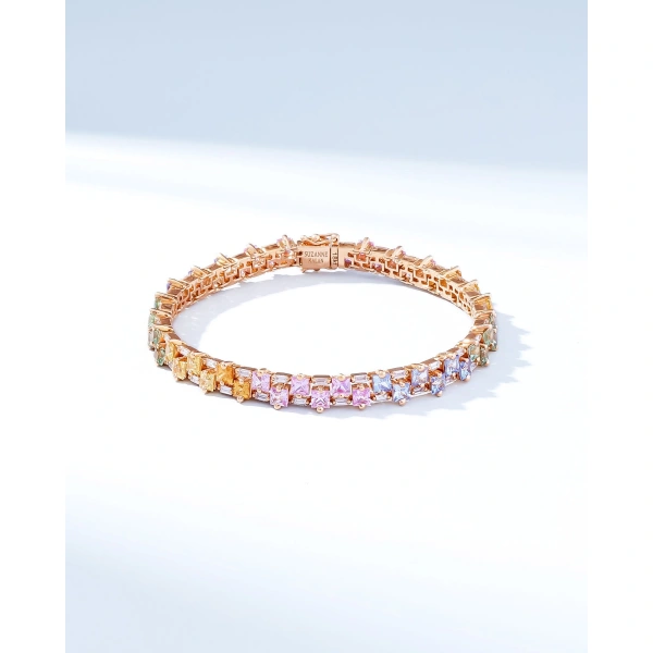 Suzanne Kalan Princess Midi Stack Pastel Sapphire Tennis Bracelet in 18K Rose Gold | Fine Bracelets | Coveti