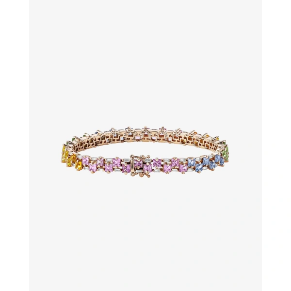 Suzanne Kalan Princess Midi Stack Pastel Sapphire Tennis Bracelet in 18K Rose Gold | Fine Bracelets | Coveti