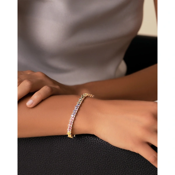 Suzanne Kalan Princess Midi Stack Pastel Sapphire Tennis Bracelet in 18K Rose Gold | Fine Bracelets | Coveti