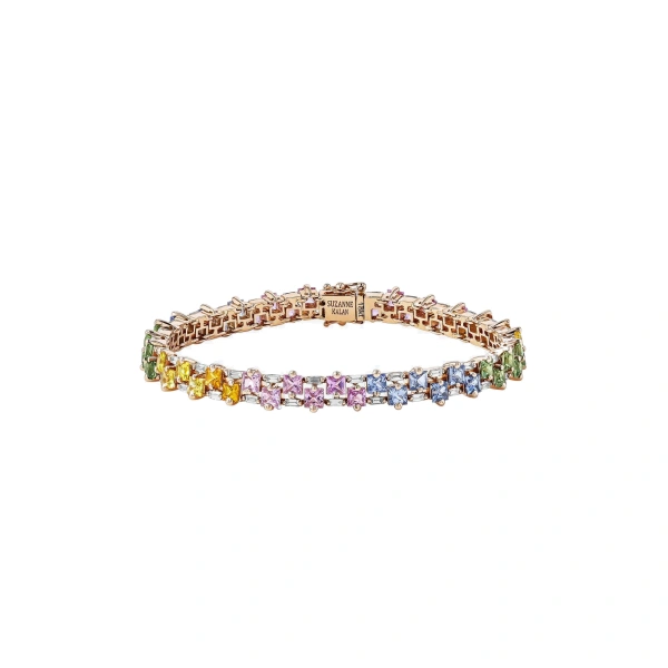 Suzanne Kalan Princess Midi Stack Pastel Sapphire Tennis Bracelet in 18K Rose Gold | Fine Bracelets | Coveti