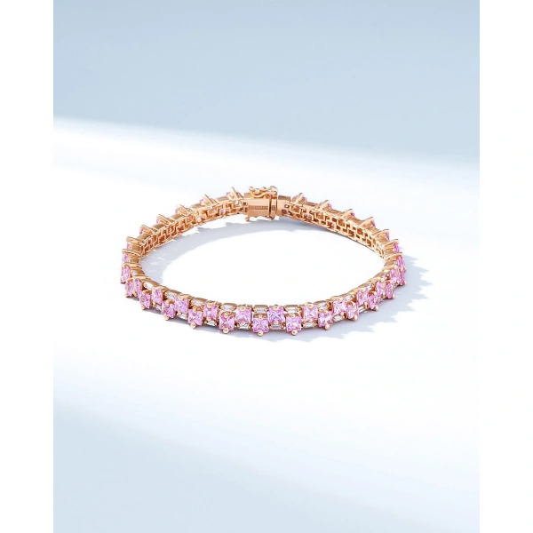 Suzanne Kalan Princess Midi Stack Pink Sapphire Tennis Bracelet in 18K Rose Gold | Fine Bracelets | Coveti
