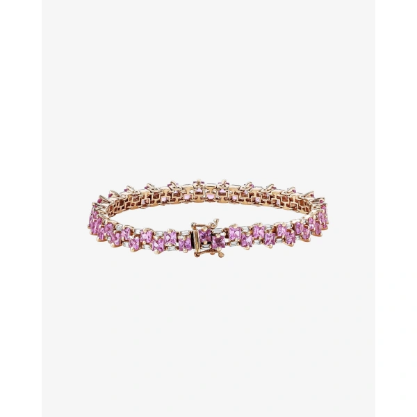 Suzanne Kalan Princess Midi Stack Pink Sapphire Tennis Bracelet in 18K Rose Gold | Fine Bracelets | Coveti