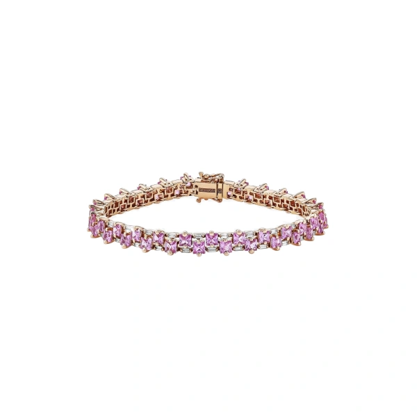 Suzanne Kalan Princess Midi Stack Pink Sapphire Tennis Bracelet in 18K Rose Gold | Fine Bracelets | Coveti