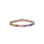 Suzanne Kalan Princess Midi Stack Rainbow Sapphire Tennis Bracelet in 18K Rose Gold | Fine Bracelets | Coveti