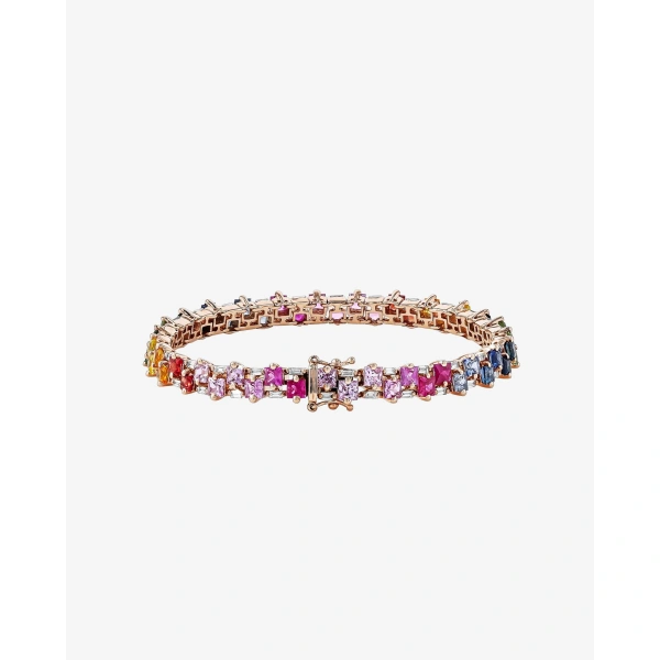 Suzanne Kalan Princess Midi Stack Rainbow Sapphire Tennis Bracelet in 18K Rose Gold | Fine Bracelets | Coveti