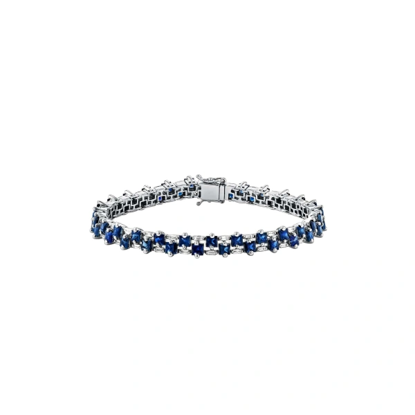 Suzanne Kalan Princess Midi Stack Tennis Bracelet in 18K White Gold, Dark Blue Sapphire | Fine Bracelets | Coveti