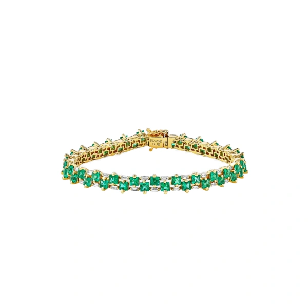 Suzanne Kalan Princess Midi Stack Tennis Bracelet in 18K Yellow Gold, Emerald | Fine Bracelets | Coveti
