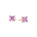 Suzanne Kalan Princess Midi Studs in 18K Rose Gold, Pink Sapphire | Fine Earrings | Coveti