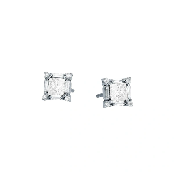 Suzanne Kalan Princess Midi Studs in 18K White Gold | Fine Earrings | Coveti