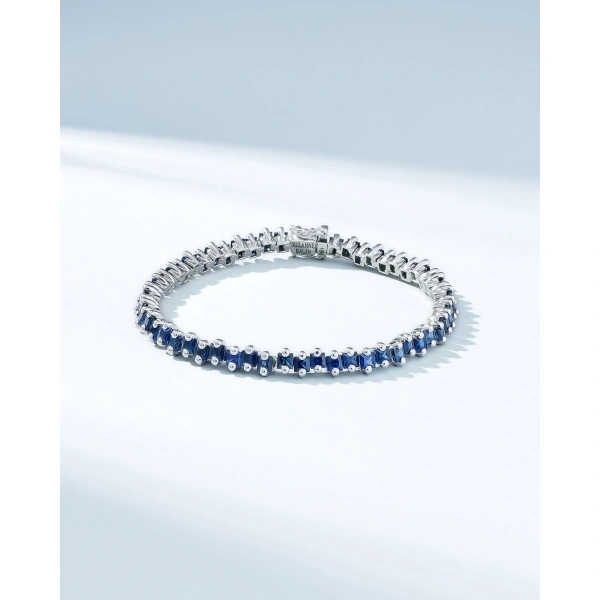 Suzanne Kalan Princess Milli Dark Blue Sapphire Tennis Bracelet in 18K White Gold | Fine Bracelets | Coveti