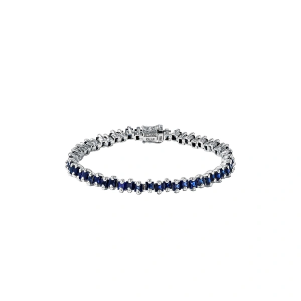 Suzanne Kalan Princess Milli Dark Blue Sapphire Tennis Bracelet in 18K White Gold | Fine Bracelets | Coveti