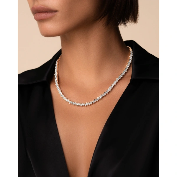Suzanne Kalan Princess Milli Half Diamond Tennis Necklace in 18K Rose Gold | Fine Necklaces | Coveti