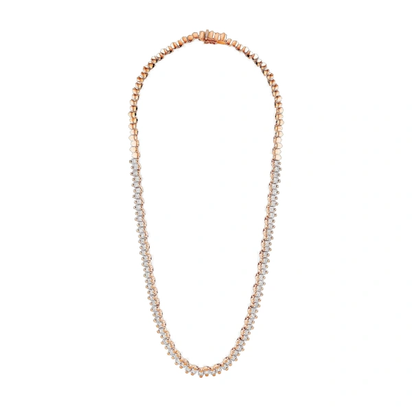 Suzanne Kalan Princess Milli Half Diamond Tennis Necklace in 18K Rose Gold | Fine Necklaces | Coveti