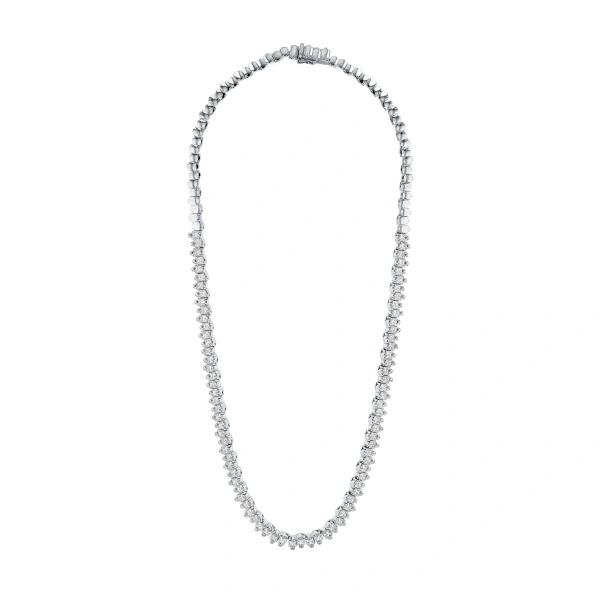 Suzanne Kalan Princess Milli Half Diamond Tennis Necklace in 18K White Gold | Fine Necklaces | Coveti