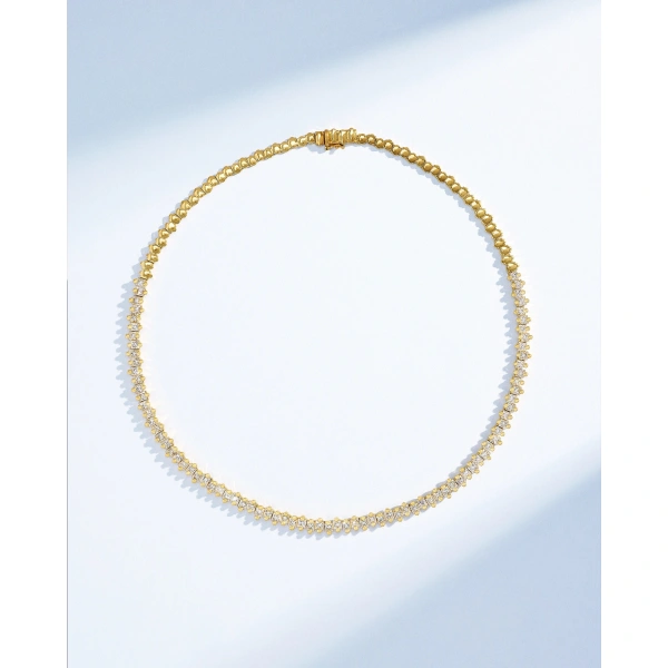 Suzanne Kalan Princess Milli Half Diamond Tennis Necklace in 18K Yellow Gold | Fine Necklaces | Coveti