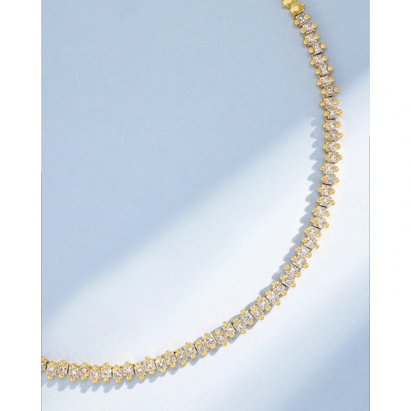 Suzanne Kalan Princess Milli Half Diamond Tennis Necklace in 18K Yellow Gold | Fine Necklaces | Coveti
