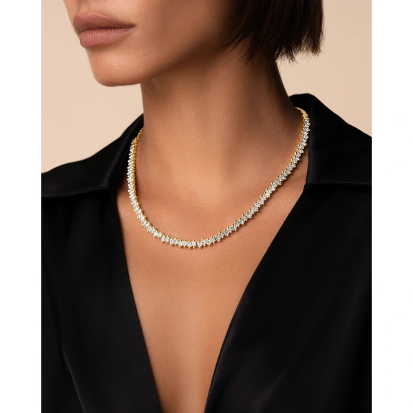 Suzanne Kalan Princess Milli Half Diamond Tennis Necklace in 18K Yellow Gold | Fine Necklaces | Coveti