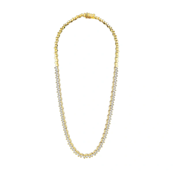 Suzanne Kalan Princess Milli Half Diamond Tennis Necklace in 18K Yellow Gold | Fine Necklaces | Coveti