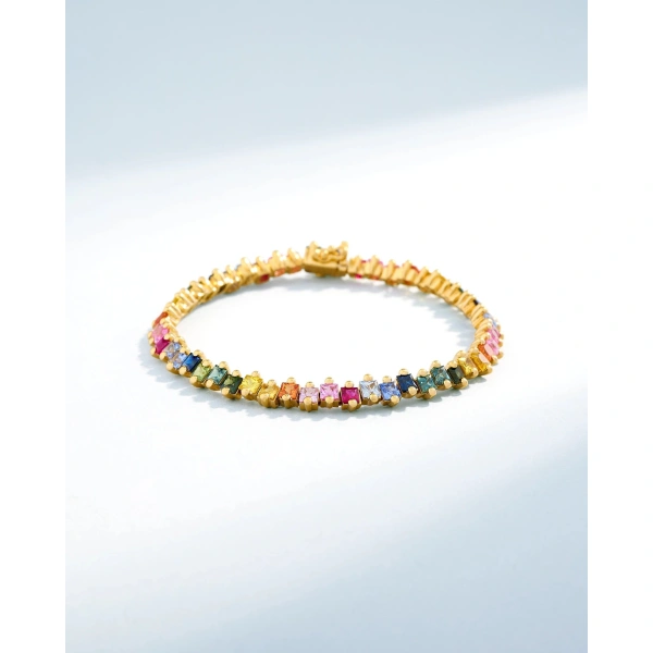 Suzanne Kalan Princess Milli Rainbow Sapphire Tennis Bracelet in 18K Yellow Gold | Fine Bracelets | Coveti