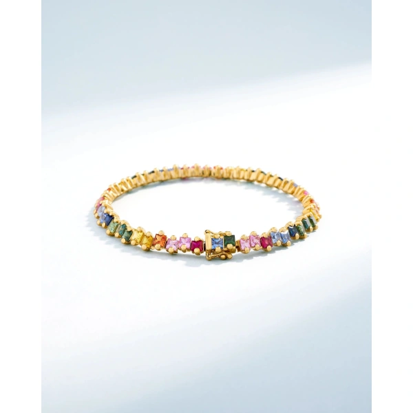 Suzanne Kalan Princess Milli Rainbow Sapphire Tennis Bracelet in 18K Yellow Gold | Fine Bracelets | Coveti