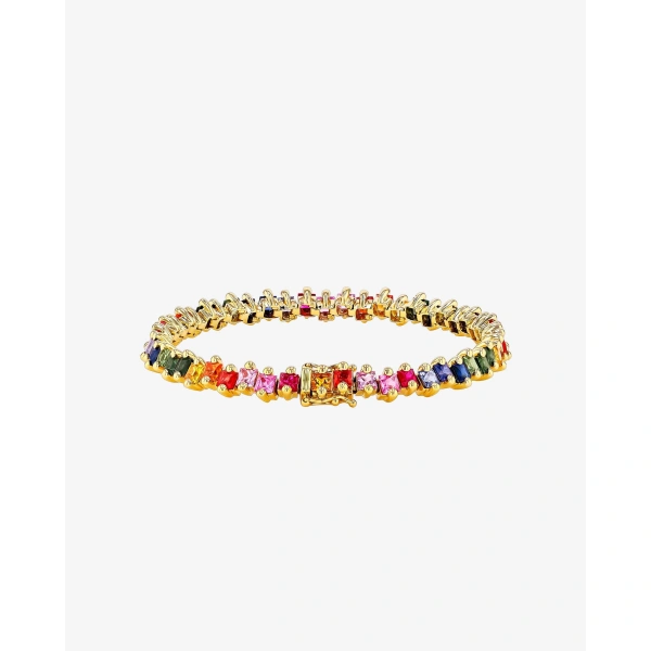 Suzanne Kalan Princess Milli Rainbow Sapphire Tennis Bracelet in 18K Yellow Gold | Fine Bracelets | Coveti