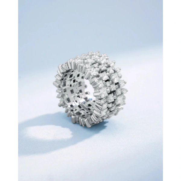 Suzanne Kalan Princess Milli Stacker Diamond Eternity Band in 18K White Gold | Fine Rings | Coveti