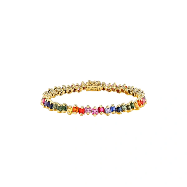 Suzanne Kalan Princess Milli Tennis Bracelet in 18K Yellow Gold, Rainbow Sapphire | Fine Bracelets | Coveti