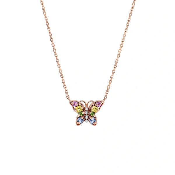 Suzanne Kalan Princess Mini Butterfly Pendant in 18K Rose Gold, Pastel Sapphire | Fine Necklaces | Coveti