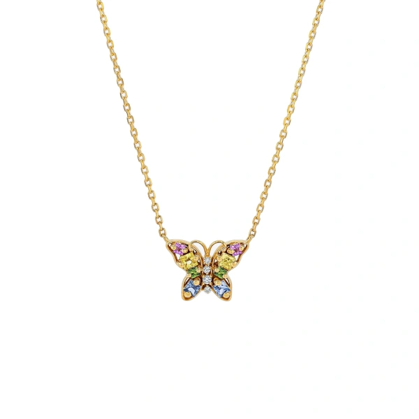 Suzanne Kalan Princess Mini Butterfly Pendant in 18K Yellow Gold, Pastel Sapphire | Fine Necklaces | Coveti