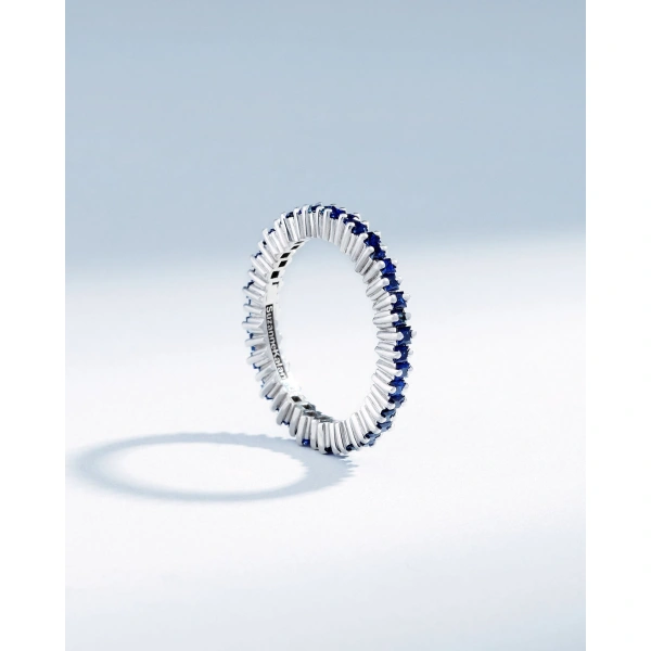 Suzanne Kalan Princess Mini Dark Blue Sapphire Eternity Band in 18K White Gold | Fine Rings | Coveti