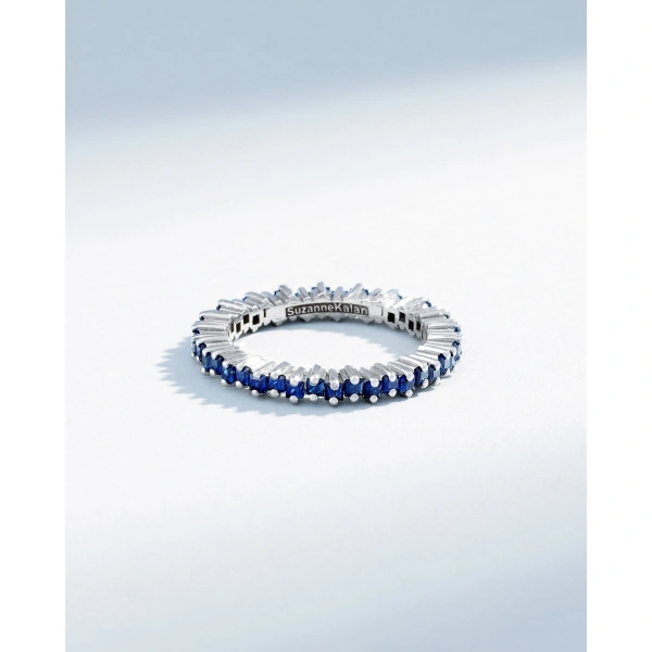 Suzanne Kalan Princess Mini Dark Blue Sapphire Eternity Band in 18K White Gold | Fine Rings | Coveti