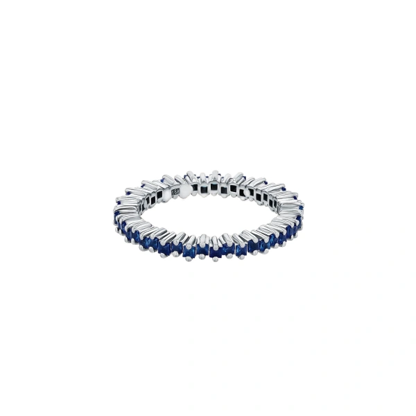 Suzanne Kalan Princess Mini Dark Blue Sapphire Eternity Band in 18K White Gold | Fine Rings | Coveti