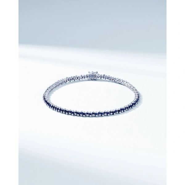 Suzanne Kalan Princess Mini Dark Blue Sapphire Tennis Bracelet in 18K White Gold | Fine Bracelets | Coveti